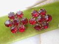 Vintage WEISS Earrings Red Crystal Clip On Flower Rhinestone Designer Mid Century Jewelry Gift, VivianJoel.com