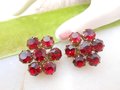 Vintage WEISS Earrings Red Crystal Clip On Flower Rhinestone Designer Mid Century Jewelry Gift, VivianJoel.com