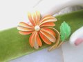 Vintage Yellow Orange Brooch Flower Enamel Pin Daisy Pearl Mod Corsage Mid Century Jewelry Gift, VivianJoel.com