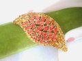 Vintage Regency Revival Brooch Orange Pin Rhinestone Flame Leaf Autumn Fall Jewelry Gift Mid Century, VivianJoel.com