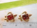 Vintage Heraldic Shield Earrings Red Enamel Fleur De Lis Screw Back Regency Revival Mid Century Jewelry Gift, VivianJoel.com