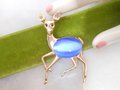Vintage Reindeer Deer Jelly Belly Pin Brooch Rhinestone Stamped Brass Figural Christmas Winter Jewelry Gift Mid Century, VivianJoel.com