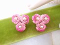 Vintage CORO Pink Flower Cluster Earrings Pearl Enamel Clip On Designer Mid Century Jewelry Gift, VivianJoel.com