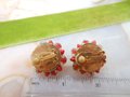 Vintage Red Earrings Art Glass Ornate Clip On Chunky Bead Cluster Jewelry Gift Mid Century, VivianJoel.com