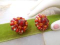 Vintage Red Earrings Art Glass Ornate Clip On Chunky Bead Cluster Jewelry Gift Mid Century, VivianJoel.com