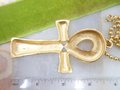 Vintage Ankh Pendant Necklace Etruscan Egyptian Revival Brutalist Gold Plate Long Chain Mid Century Jewelry Gift,  VivianJoel.com