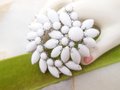 Vintage White Milk Glass Brooch Flower Bouquet Pin Pinwheel Wedding Bride Jewelry Gift Mid Century, VivianJoel.com