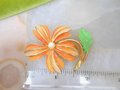 Vintage Yellow Orange Brooch Flower Enamel Pin Daisy Pearl Mod Corsage Mid Century Jewelry Gift, VivianJoel.com