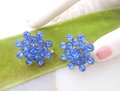 Vintage Blue Rhinestone Earrings Crystal Flower Screw Back Art Deco Jewelry Gift Mid Century, VivianJoel.com