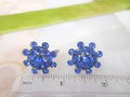 Vintage Blue Rhinestone Earrings Crystal Flower Screw Back Art Deco Jewelry Gift Mid Century, VivianJoel.com