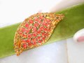 Vintage Regency Revival Brooch Orange Pin Rhinestone Flame Leaf Autumn Fall Jewelry Gift Mid Century, VivianJoel.com