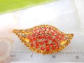 Vintage Regency Revival Brooch Orange Pin Rhinestone Flame Leaf Autumn Fall Jewelry Gift Mid Century, VivianJoel.com