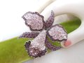 Vintage NOLAN MILLER Flower Brooch Glamour Purple Orchid Pin Pave Crystal Rhinestone Designer Jewelry Gift , VivianJoel.com