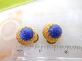 Vintage Lapis Art Glass Domed Earrings Clip On Cobalt Blue Chunky Mid Century Jewelry Gift, VivianJoel.com