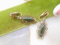 Vintage STERLING SILVER Jade Earrings Clip On Dangle Drop Ornate Filigree Gold Vermeil Mid Century Jewelry Gift, VivianJoel.com