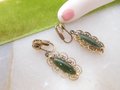 Vintage STERLING SILVER Jade Earrings Clip On Dangle Drop Ornate Filigree Gold Vermeil Mid Century Jewelry Gift, VivianJoel.com