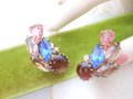 Vintage Rhinestone Earrings Clip OnFruit Salad Ear Climber Crystal Art Glass Jewelry Gift Mid Century, VivianJoel.com