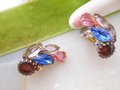 Vintage Rhinestone Earrings Clip OnFruit Salad Ear Climber Crystal Art Glass Jewelry Gift Mid Century, VivianJoel.com