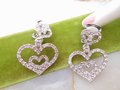 Vintage NOLAN MILLER Heart Earrings Rhinestone Clip On Pave Crystal Dangle Drop Silver Designer Jewelry Gift Original Box, VivianJoel.com