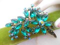 Vintage BEAU JEWELS Emerald Green Rhinestone Brooch Flower Spray Pin Aurora Borealis Crystal Mid Century, VivianJoel.com