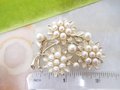 Vintage LISNER Pearl Brooch Earring SET Flower Leaf Pin Gold Tone Plate Clip On Designer Jewelry Gift Mid Century, VivianJoel.com