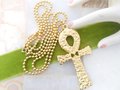 Vintage Ankh Pendant Necklace Etruscan Egyptian Revival Brutalist Gold Plate Long Chain Mid Century Jewelry Gift,  VivianJoel.com