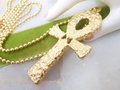 Vintage Ankh Pendant Necklace Etruscan Egyptian Revival Brutalist Gold Plate Long Chain Mid Century Jewelry Gift,  VivianJoel.com