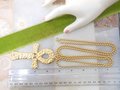 Vintage Ankh Pendant Necklace Etruscan Egyptian Revival Brutalist Gold Plate Long Chain Mid Century Jewelry Gift,  VivianJoel.com