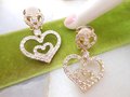 Vintage NOLAN MILLER Heart Earrings Rhinestone Clip On Pave Crystal Dangle Drop Gold Designer Jewelry Gift Original Box, VivianJoel.com