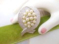Vintage ART Designer Pearl Rhinestone Pin Brooch Signed Arthur Pepper Silver Plate Jewelry Mid Century Gift, VivianJoel.com