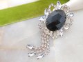 Vintage Big Fringe Brooch Rhinestone Black Clear Dangle Jewelry Gift Regency Renaissance Revival, VivianJoel.com