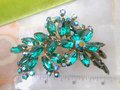 Vintage BEAU JEWELS Emerald Green Rhinestone Brooch Flower Spray Pin Aurora Borealis Crystal Mid Century, VivianJoel.com