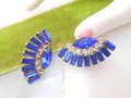 Vintage Purple Blue Baguette Earrings Rhinestone Ear Climbers Clip On Crystal Mid Century Jewelry Gift, VivianJoel.com