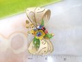 Vintage CORO Bow Designer Brooch Flower Pin Enamel Glass Bead Cluster Jewelry Mid Century, VivianJoel.com