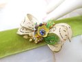 Vintage CORO Bow Designer Brooch Flower Pin Enamel Glass Bead Cluster Jewelry Mid Century, VivianJoel.com