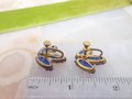 Vintage STERLING SILVER Earrings Gilded Gold Blue Czech Glass Art Deco 925 Screw Back Jewelry Mid Century Gift,  VivianJoel.com