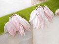 Vintage Pink Plastic Waterfall Earrings Clip On Dangle Drop Cha Cha White Leaf Cluster Mid Century Jewelry Gift, VivianJoel.com