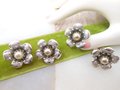 Vintage CORO Flower Scatter Pin Earrings Screw Back Faux Pearl Silver Tone Brooch Set Designer Jewelry Gift Mid Century, VivianJoel.com