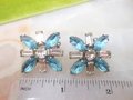 Vintage Blue Earrings Maltese Cross Clip On Rhinestone Flower Glam Regency Revival Jewelry Gift Mid Century, VivianJoel.com