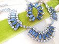 Vintage Blue Rhinestone Necklace Earrings Set Demi Parure Mid Century Regency Renaissance Revival Jewelry Gift, VivianJoel.com