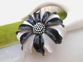 Vintage Crown TRIFARI Brooch Daisy Pin Mod Flower Black White Enamel Classic Timeless Designer Mid Century Jewelry Gift, VivianJoel.com