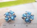Vintage Blue Glass Bead Cluster Earrings Clip On Regency Revival 50s Glam Jewelry Gift Mid Century, VivianJoel.com
