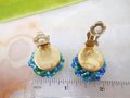 Vintage Blue Glass Earrings Seed Bead Cluster Clip On Regency Revival 50s Glam Jewelry Gift Mid Century, VivianJoel.com