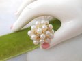 Vintage Chunky Ring Pearl Rhinestone Cocktail Size 8.5 Adjustable Victorian Revival Jewelry Mid Century, VivianJoel.com