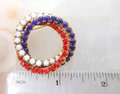 Vintage Patriotic Brooch Earrings Set Milk Glass Red White Blue Wreath Circle Infinity Pin Jewelry July 4th Gift Mid Century, VivianJoel.com