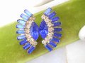 Vintage Purple Blue Baguette Earrings Rhinestone Ear Climbers Clip On Crystal Mid Century Jewelry Gift, VivianJoel.com