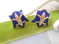 Vintage Heraldic Shield Earrings Blue Enamel Fleur De Lis Clip On Classic Mid Century Jewelry Gift, VivianJoel.com