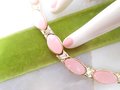 Vintage Pink Moonglow Bracelet Satin Plastic Thermoset Rhinestone Mid Century Jewelry Gift, VivianJoel.com