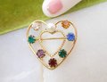 Vintage LOT 2 Rhinestone Heart Pin Faux Pearl Fruit Salad Brooch Valentine Petite Gift Jewelry Mid Century, VivianJoel.com