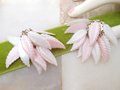 Vintage Pink Plastic Waterfall Earrings Clip On Dangle Drop Cha Cha White Leaf Cluster Mid Century Jewelry Gift, VivianJoel.com